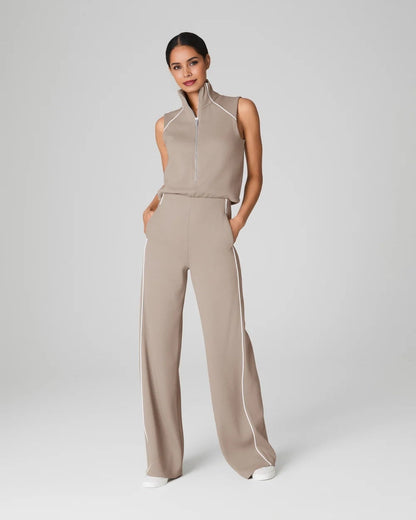 Pique Sleeveless Mockneck Jumpsuit
