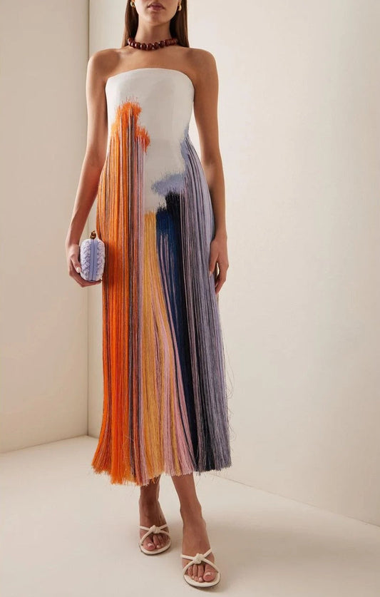 Brushstroke Fringe Cocktail Dress